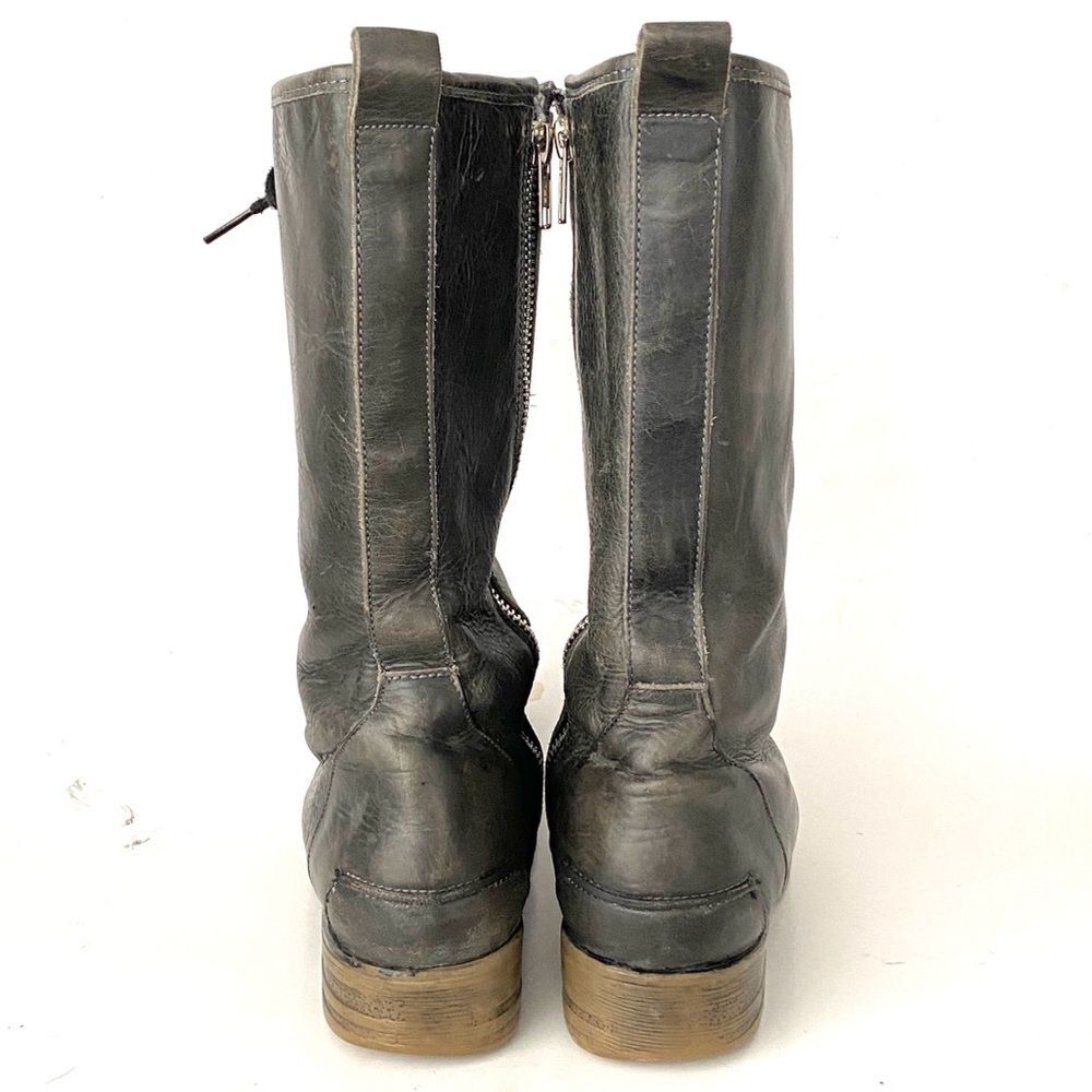 BED STU Dark Gray Combat Tall Boots Sz 8 Distressed Lace Up Zip Boho Urban Punk - Picture 6 of 10